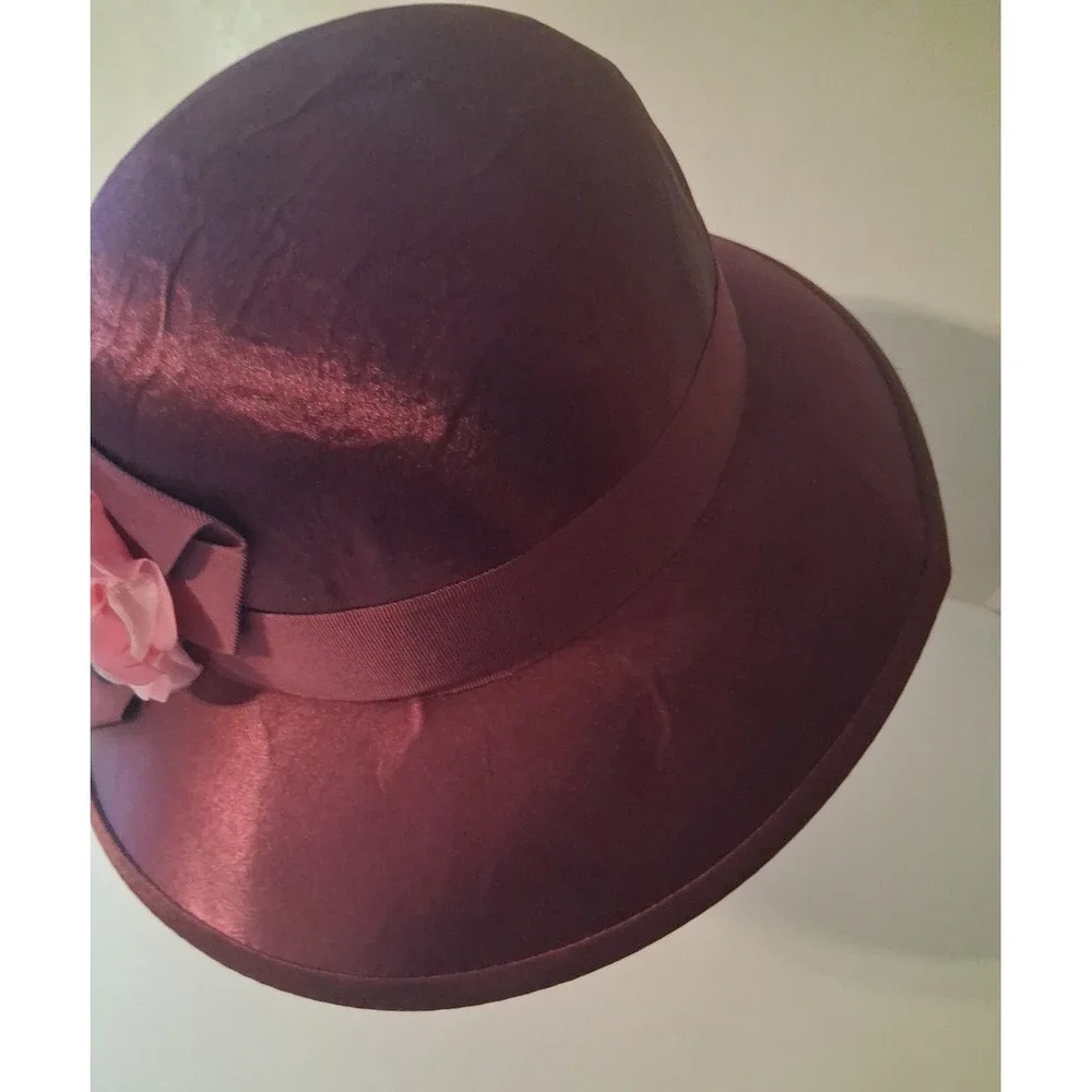 August Hat Co. Women's Burgundy Sheen Wedding Church Dress Hat with Flowers